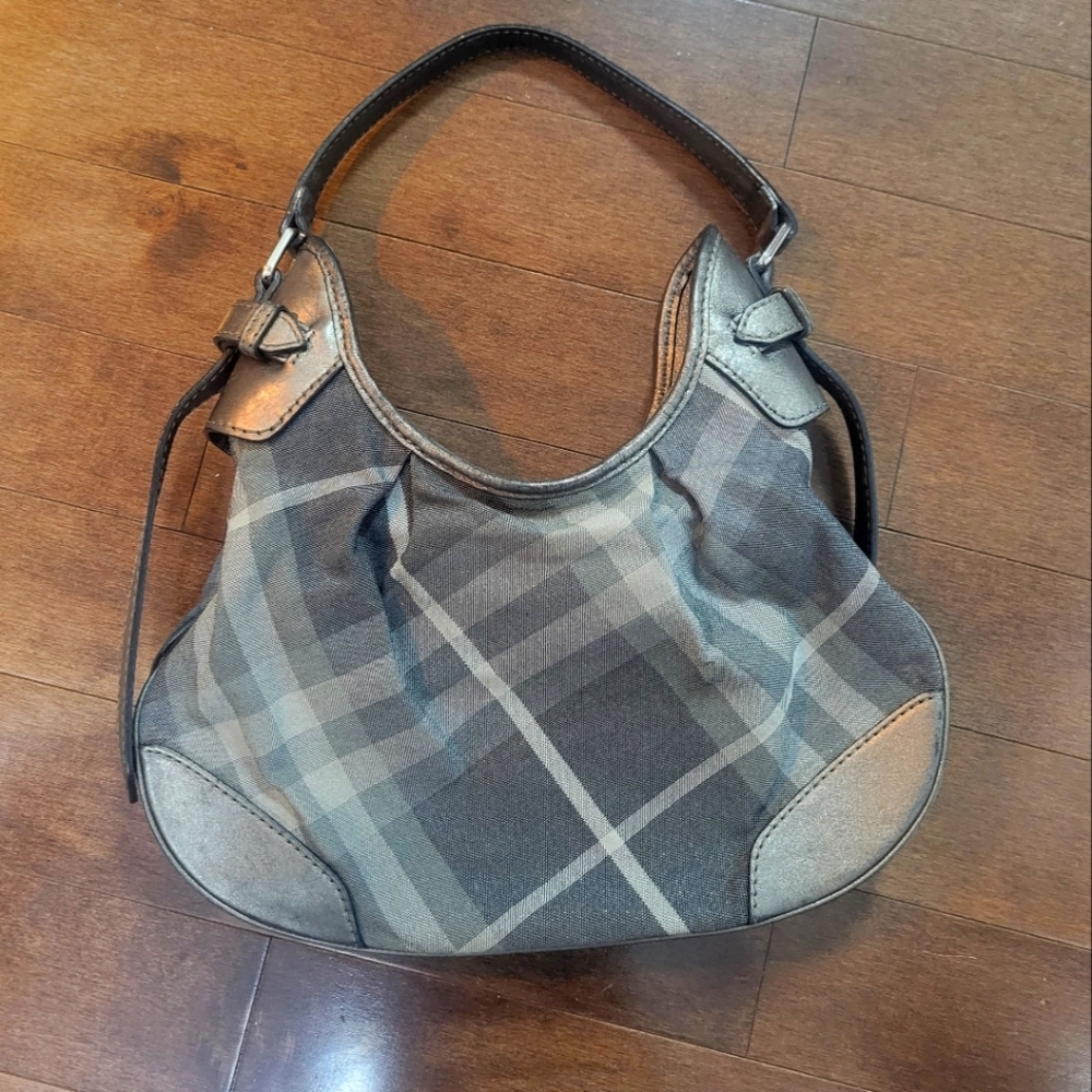Burberry Black and Brown Plaid Leather Hobo Bag - Picture 2 of 14